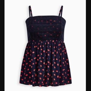 Torrid gauze crochet strawberry tank top